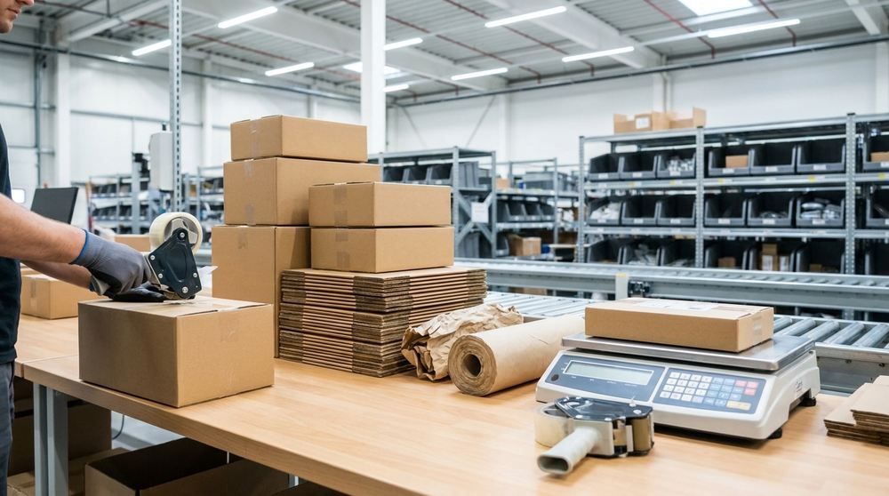 Idea 11: an organized packing station keeps materials within reach and orders moving.