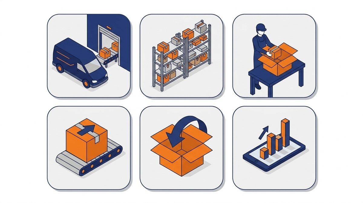 Core functions a 3PL handles: receiving, warehousing, pick and pack, shipping, returns, and reporting