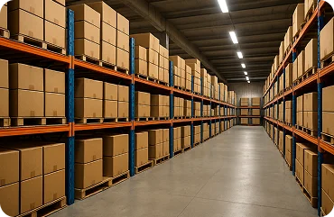 Bodega de cajas con anaqueles